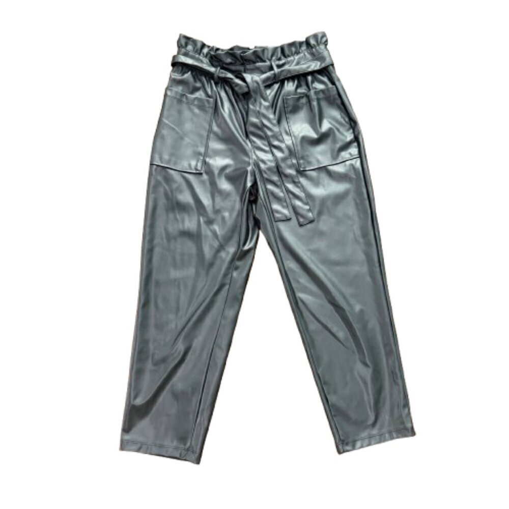 WHO WHAT WEAR Pleather Faux Leather Paper Bag Waist Barrel Pants Size Medium